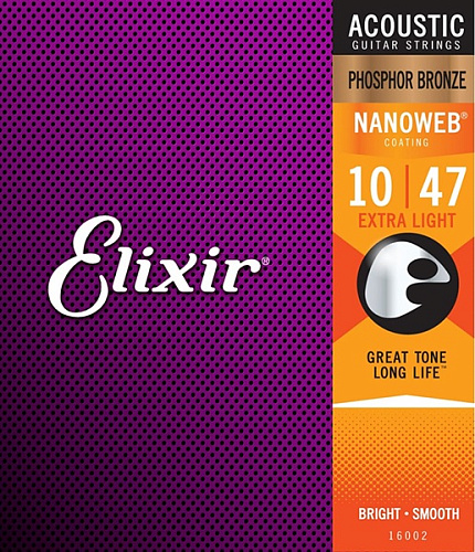 Elixir 16002 NANOWEB Комплект струн для акустической гитары, 10-47