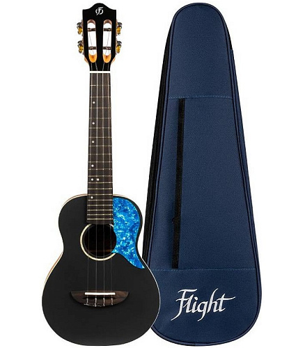 Flight IRIS Concert BK Укулеле концерт, массив ели/махагони, цвет черный, пикгард, чехол