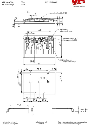 Schaller 12120401 3D-6 Бридж (струнодержатель), черный