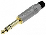 Фото:Amphenol ACPS-GN-AU Штекер Jack 6.3мм, стерео штекер, на кабель, позолоченные контакты