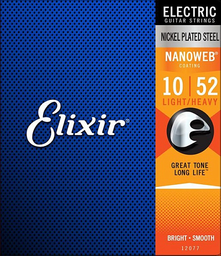 Elixir 12077 NANOWEB Комплект струн для электрогитары, Light, 10-52