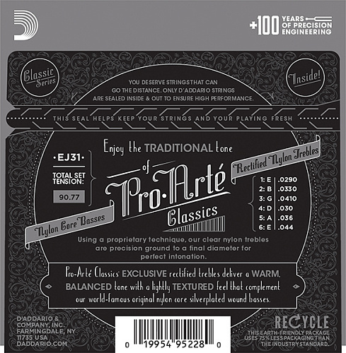 D'Addario EJ31 CLASSIC Струны для классической гитары нейлоновые Hard D`Addario