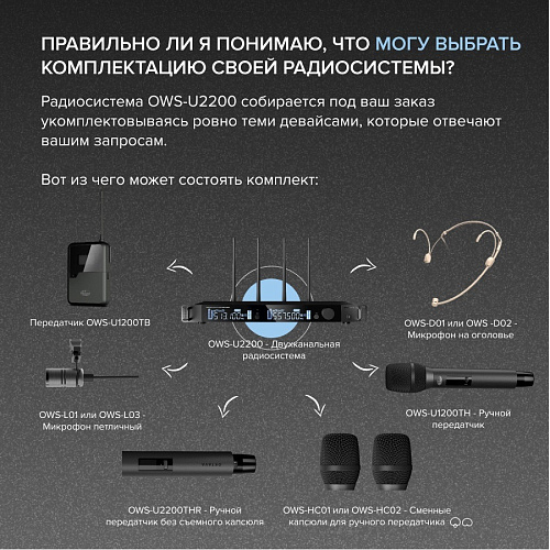 Октава OWS-U2200D01-B Двухканальная радиосистема, 2 головных микрофона