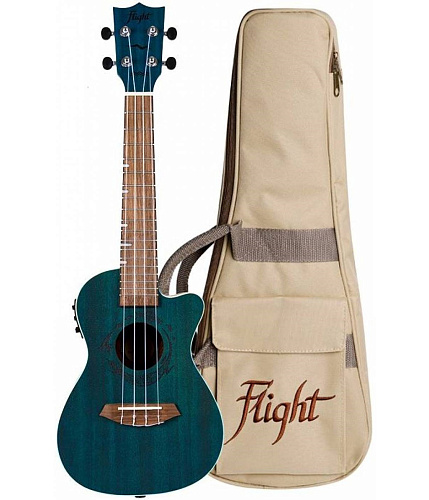 Flight DUC380 CEQ TOPAZ Укулеле концерт со звукоснимателем, махагони, цвет синий, чехол