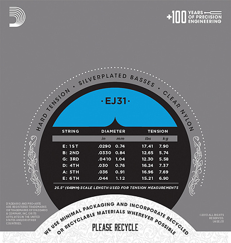 D'Addario EJ31 CLASSIC Струны для классической гитары нейлоновые Hard D`Addario