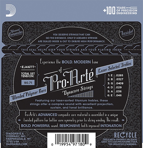 D'Addario EJ46TT ProArte DynaCore Комплект струн для классической гитары, титан, сильное натяжение