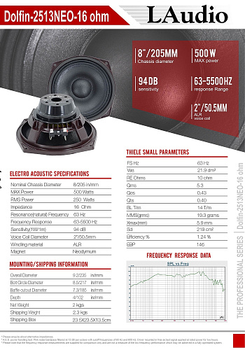 LAudio Dolfin-2513NEO-16 Динамик 8", 250 Вт, 16 Ом
